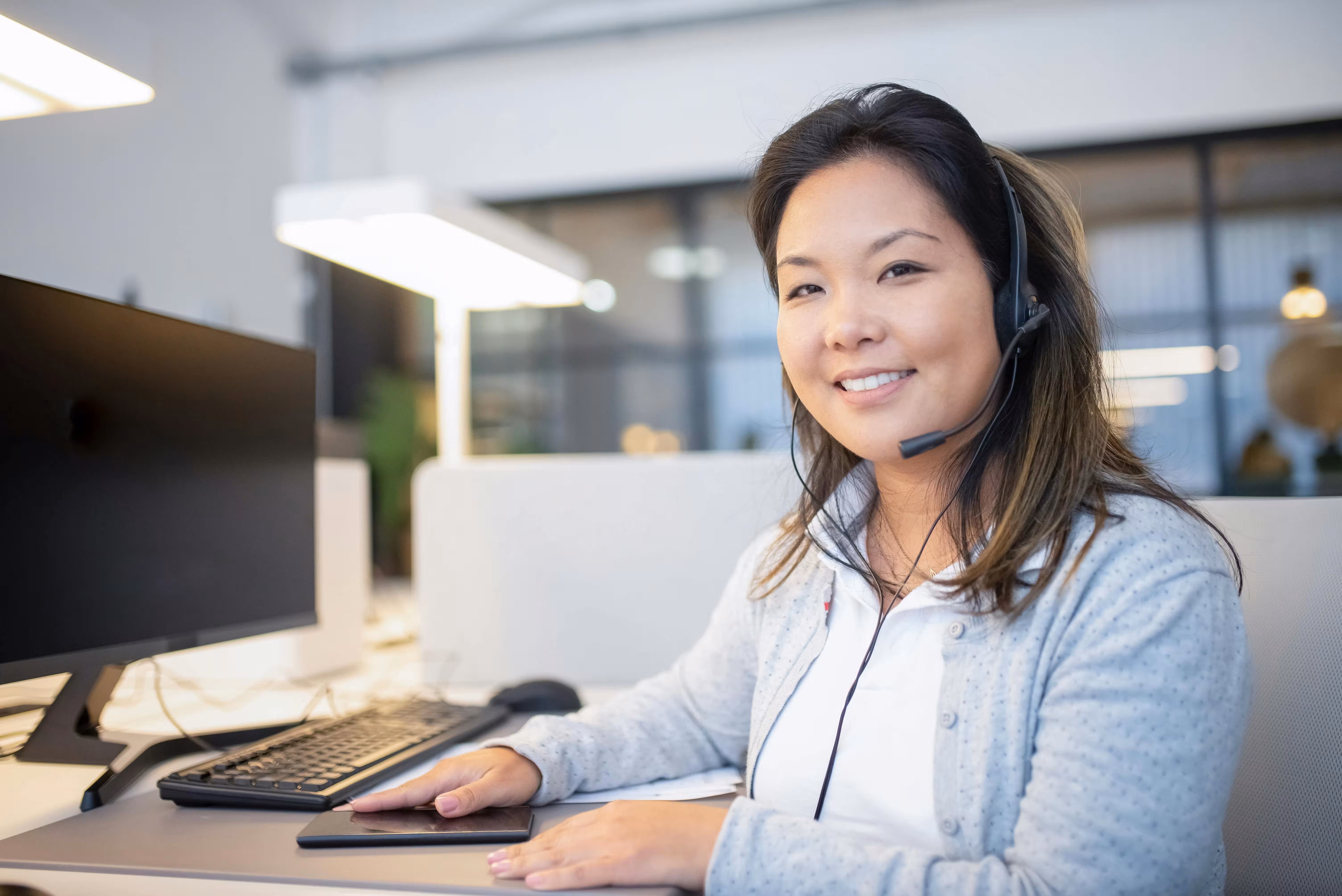 Customer service representative assisting a client